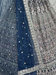 Precious Blue Thread Work Net Engagement Wear Lehenga Choli