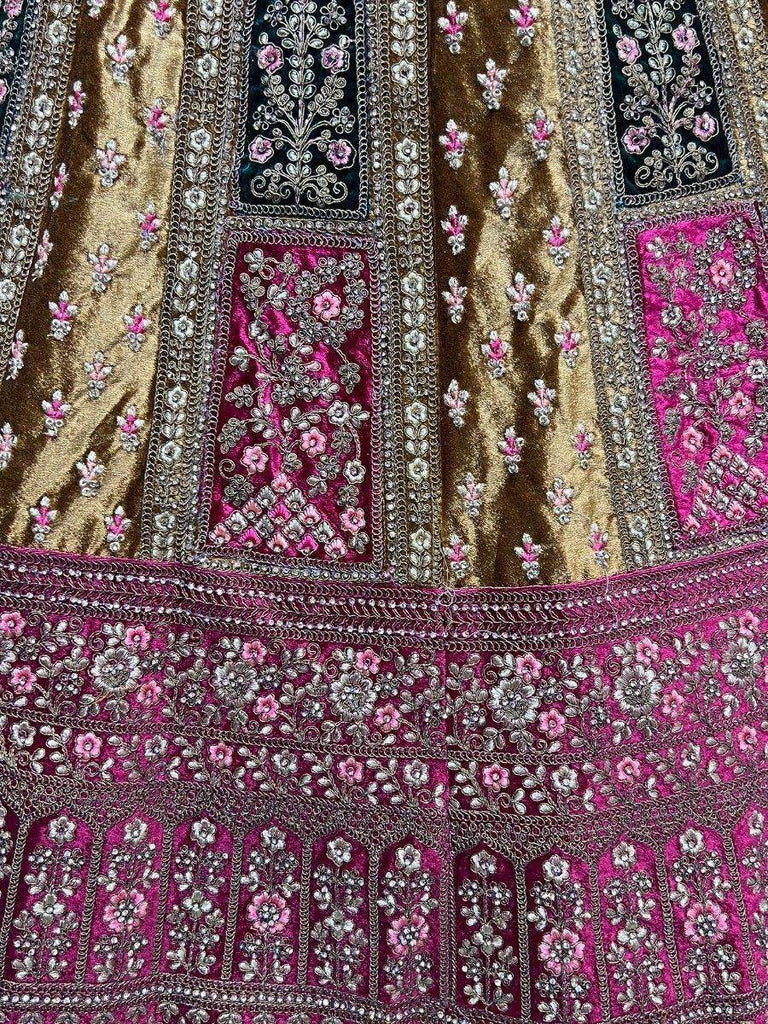 Sweet Mustard & Maroon Sequins Velvet Bridal Wear Lehenga Choli