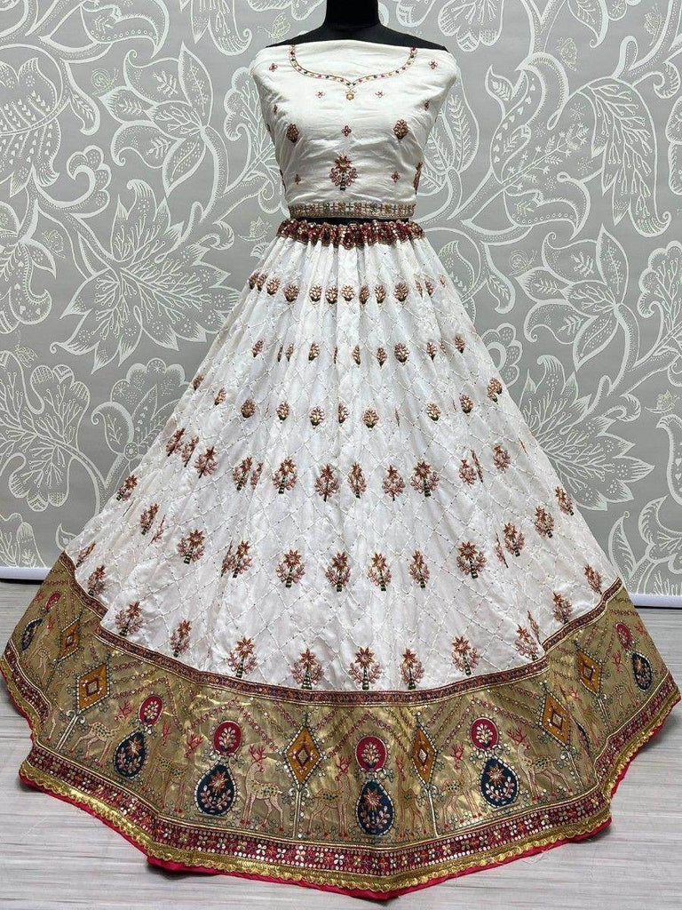 Enchanting White Sequins Silk Traditional Lehenga Choli With Dupatta