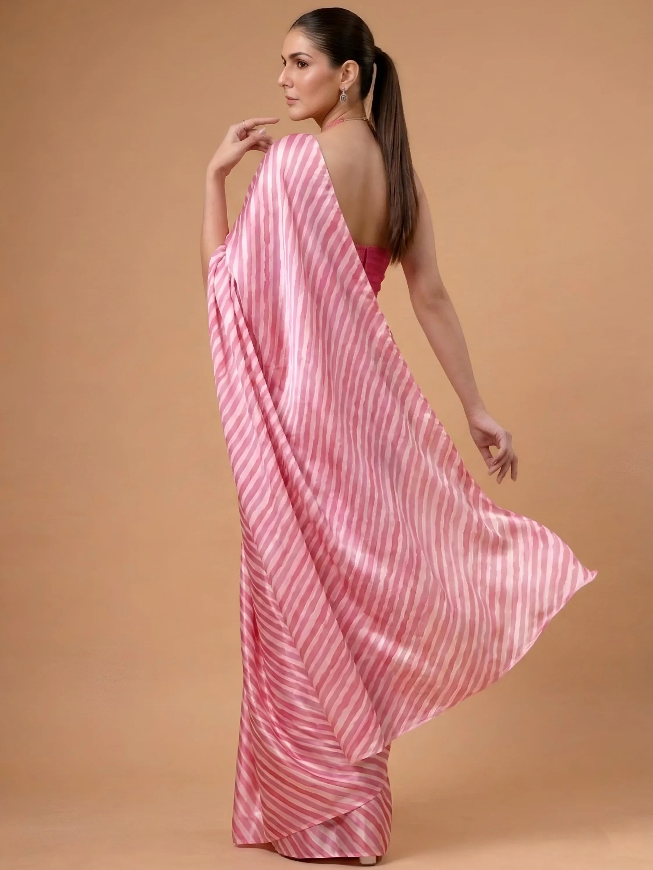Fascinating Pink Laheriya Printed Satin Wedding Wear Saree With Blouse