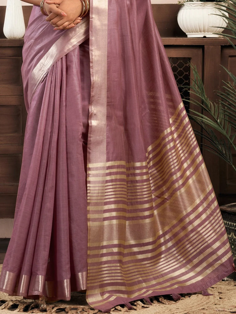 Mesmerizing Mauve Zari Weaving Cotton Saree With Blouse