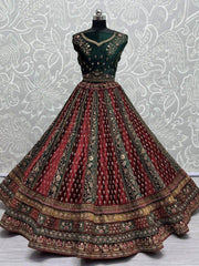 Stunning Maroon Embroidered Velvet Bridal Lehenga Choli With Dupatta
