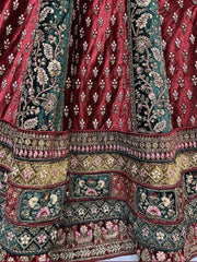Stunning Maroon Embroidered Velvet Bridal Lehenga Choli With Dupatta