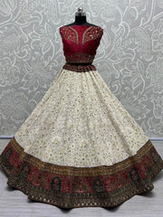 Cute Off-White & Rani Pink Embroidered Georgette Lehenga Choli