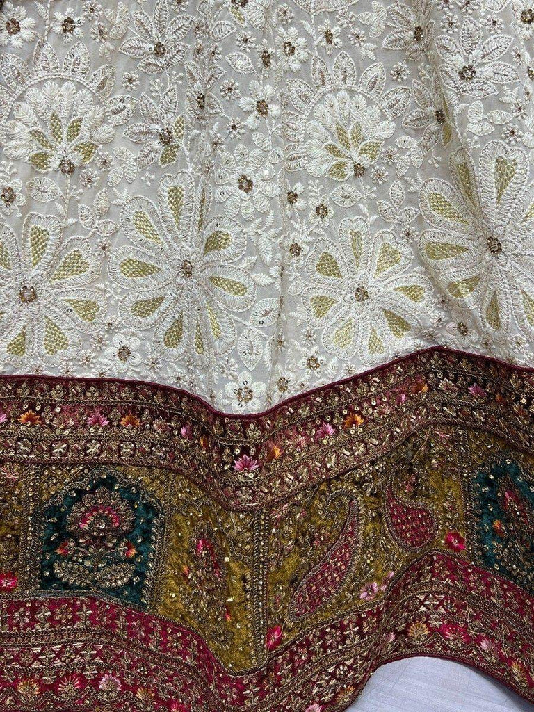 Adorable Off-White & Olive Green Embroidered Georgette Lehenga Choli