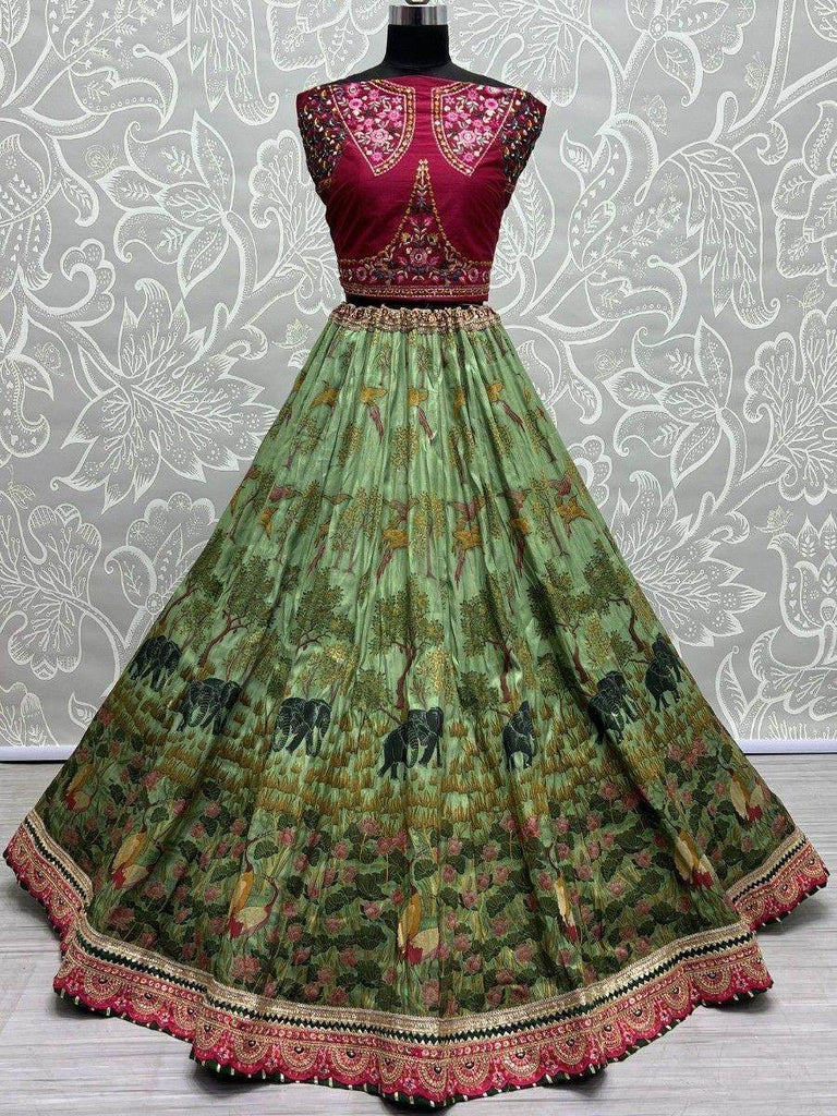 Precious Green Digital Printed Silk Festival Wear Lehenga Choli