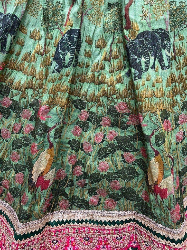 Precious Green Digital Printed Silk Festival Wear Lehenga Choli