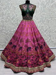 Alluring Pink Digital Printed Silk Wedding Lehenga Choli With Dupatta