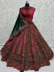 Stunning Rani Pink Dori Work Velvet Lehenga Choli With Double Dupatta