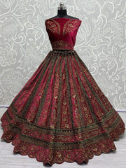 Stunning Rani Pink Dori Work Velvet Lehenga Choli With Double Dupatta