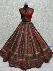 Beautiful Red Dori Work Velvet Bridal Lehenga Choli With Double Dupatta