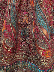 Precious Maroon Embroidered Velvet Lehenga Choli With Double Dupatta