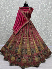 Alluring Pink Dori Work Velvet Bridal Lehenga Choli With Double Dupatta