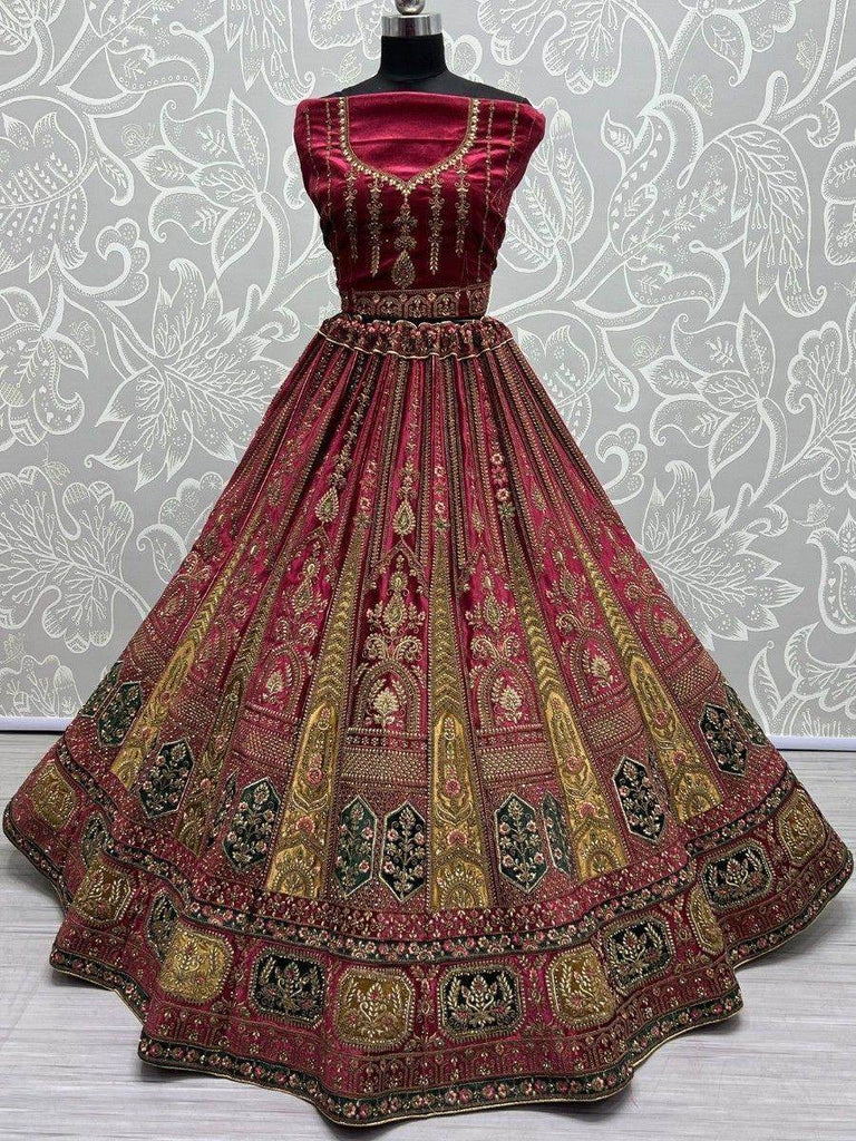 Alluring Pink Dori Work Velvet Bridal Lehenga Choli With Double Dupatta