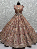 Astonishing Light Brown Multi-Thread Work Silk Wedding Lehenga Choli