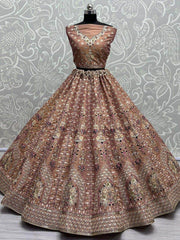 Astonishing Light Brown Multi-Thread Work Silk Wedding Lehenga Choli