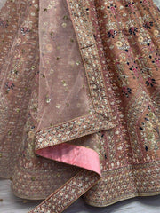 Astonishing Light Brown Multi-Thread Work Silk Wedding Lehenga Choli