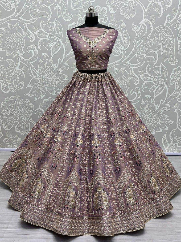Spectacular Light Purple Embroidered Silk Bridesmaid Lehenga Choli