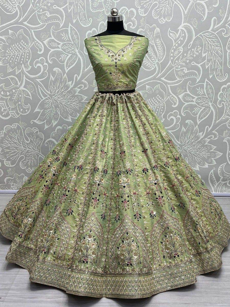 Dazzling Pista Green Multi-Thread Work Silk Lehenga Choli With Dupatta