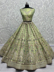 Dazzling Pista Green Multi-Thread Work Silk Lehenga Choli With Dupatta