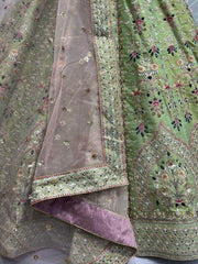 Dazzling Pista Green Multi-Thread Work Silk Lehenga Choli With Dupatta