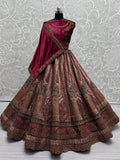Alluring Pink Embroidered Velvet Lehenga Choli With Double Dupatta