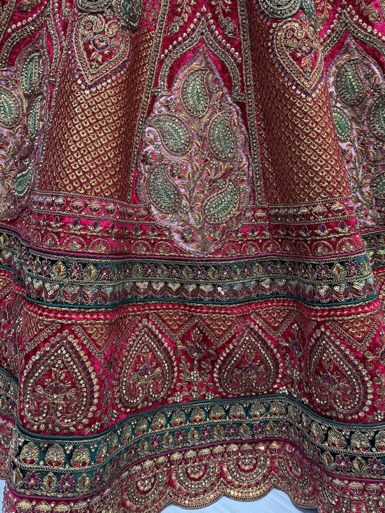 Lovable Rani Pink Embroidered Velvet Lehenga Choli With Double Dupatta