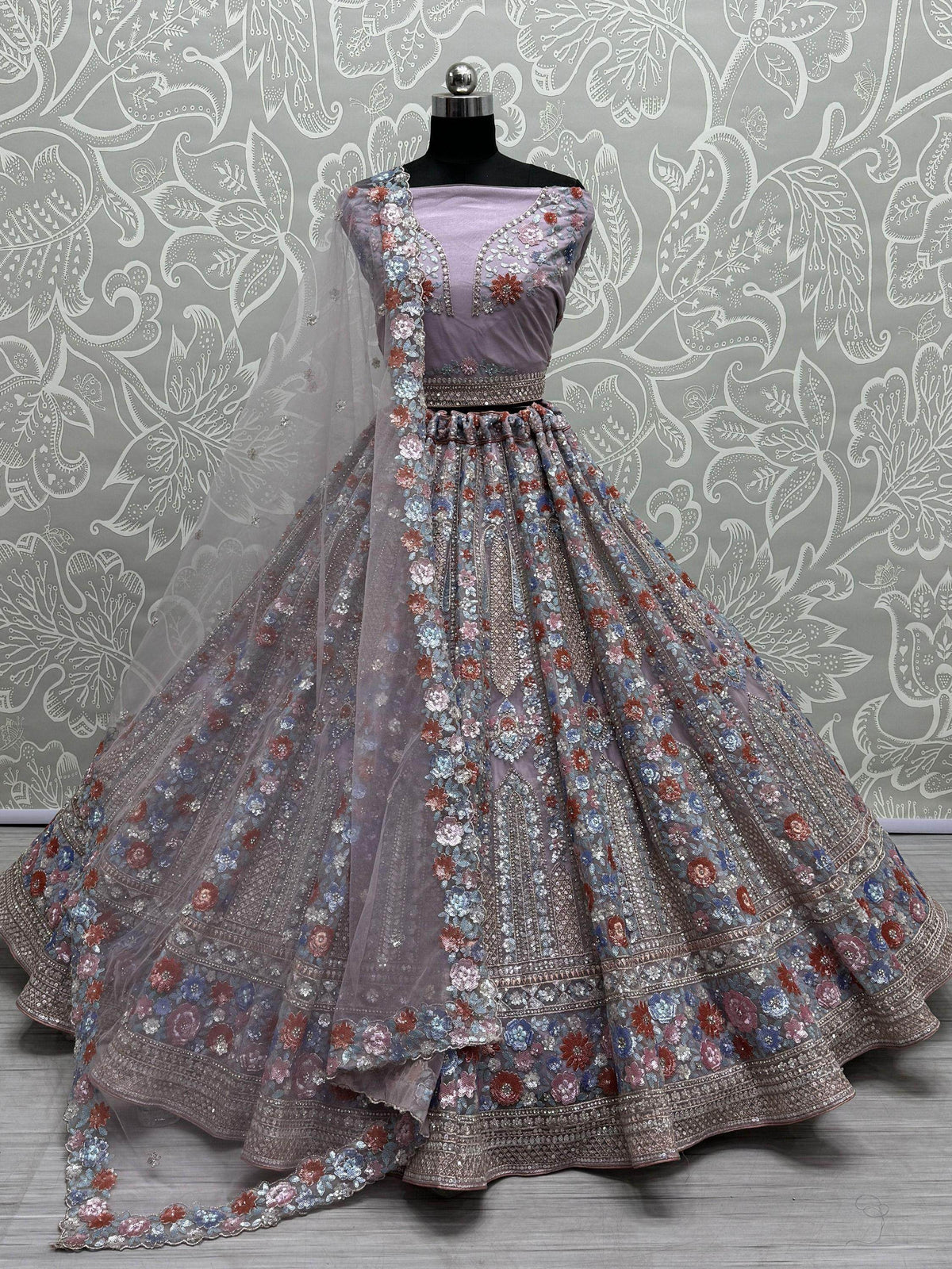 Marvelous Lavender Sequins Net Bridesmaid Lehenga Choli  With Dupatta