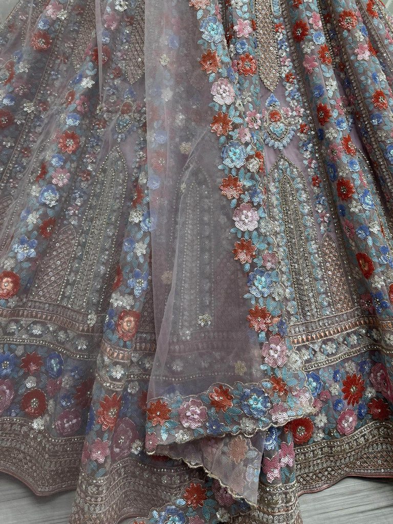 Marvelous Lavender Sequins Net Bridesmaid Lehenga Choli  With Dupatta