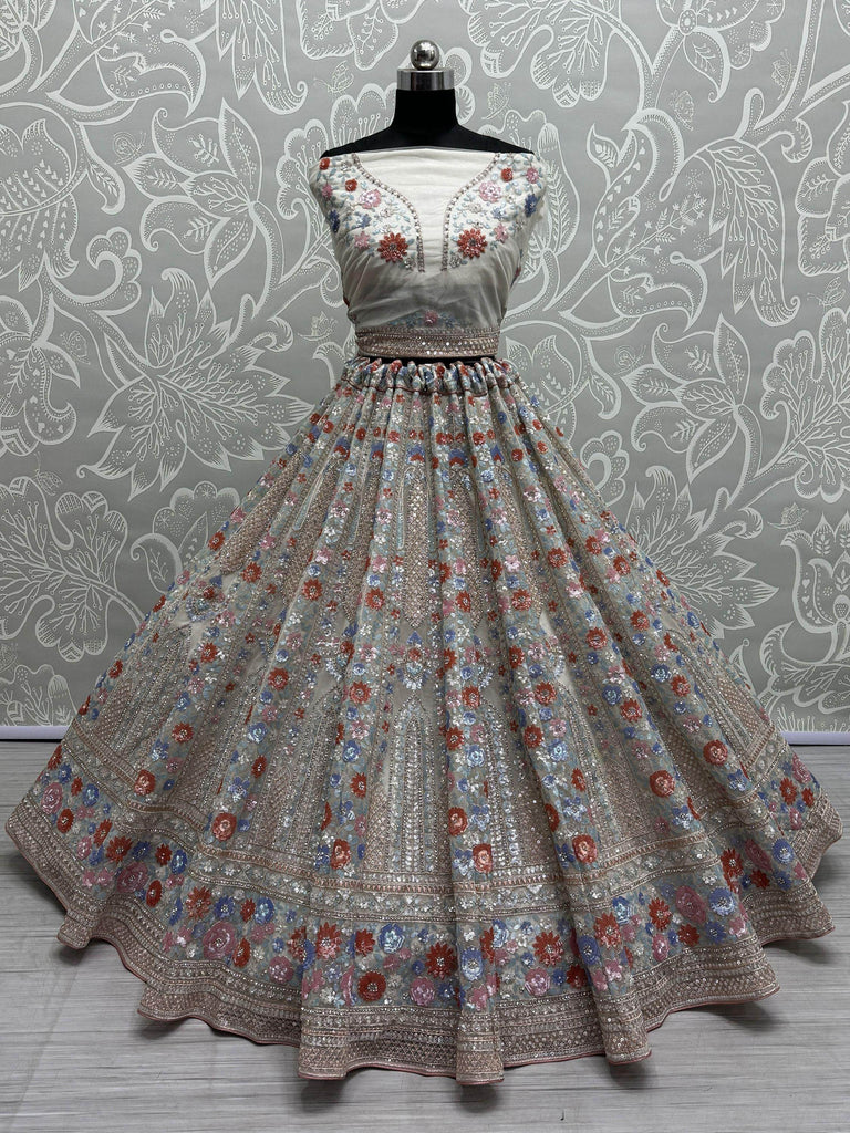 Excellent Grey Sequins Net Reception Wear Lehenga Choli With Dupatta