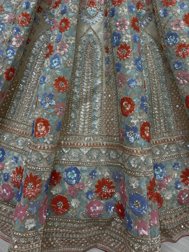 Excellent Grey Sequins Net Reception Wear Lehenga Choli With Dupatta