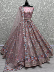 Amazing Pink Sequins Net Bridesmaid Lehenga Choli With Dupatta