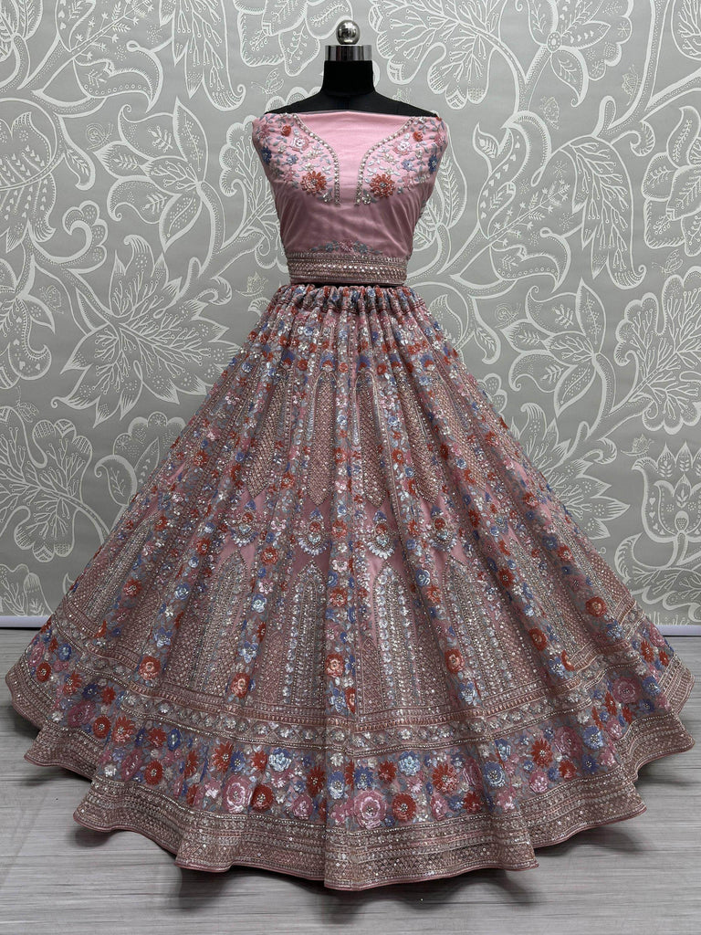 Amazing Pink Sequins Net Bridesmaid Lehenga Choli With Dupatta