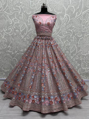 Amazing Pink Sequins Net Bridesmaid Lehenga Choli With Dupatta