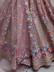 Amazing Pink Sequins Net Bridesmaid Lehenga Choli With Dupatta