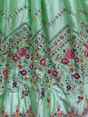 Fascinating Light Green Thread-Work Silk Lehenga Choli With Dupatta