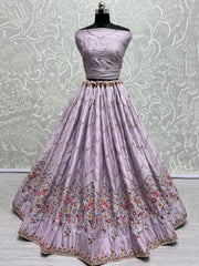 Mesmerizing Lavender Thread-Work Silk Bridesmaid Lehenga Choli