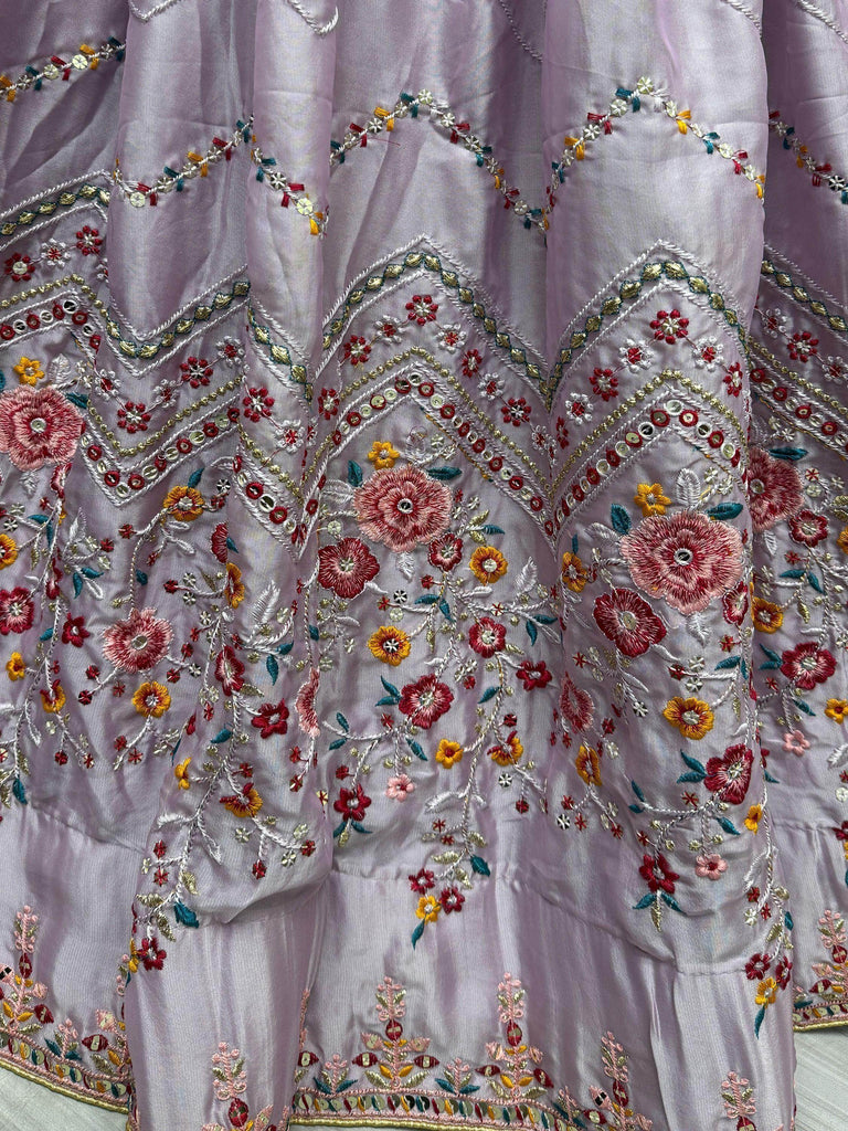 Mesmerizing Lavender Thread-Work Silk Bridesmaid Lehenga Choli