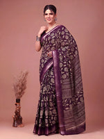 Majestic Wine Floral Printed Silk Casual Wear Saree With Blouse