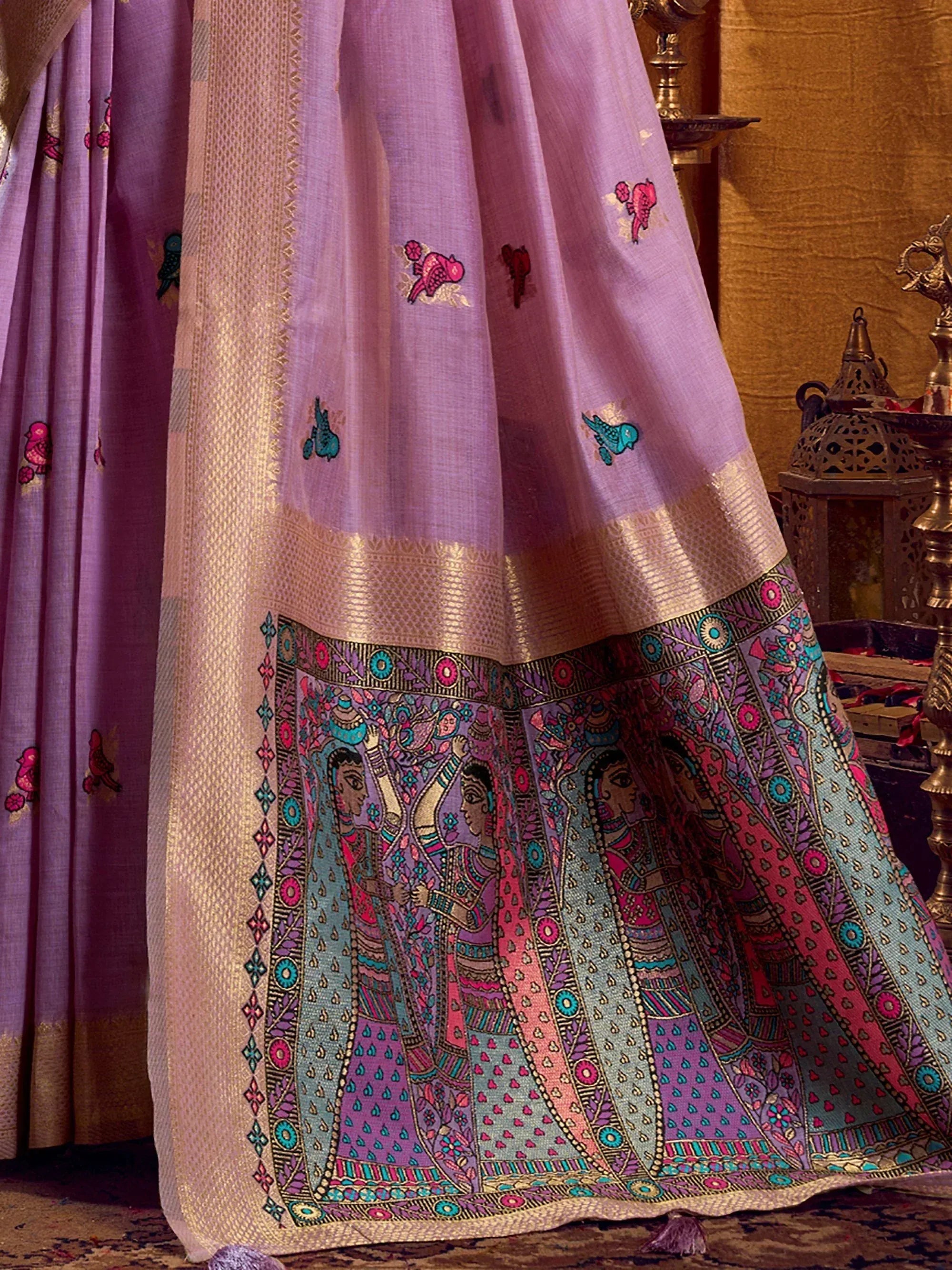 Stylish Lavender Zari Weaving Khadi Festive Wear Saree With Blouse