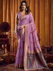 Stylish Lavender Zari Weaving Khadi Festive Wear Saree With Blouse