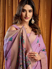 Stylish Lavender Zari Weaving Khadi Festive Wear Saree With Blouse