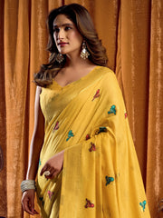 Lovely Yellow Zari Weaving Khadi Wedding Wear Saree With Blouse
