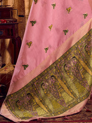 Attractive Pink Zari Weaving Khadi Function Wear Saree With Blouse