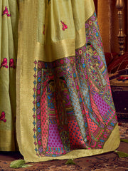 Glamorous Green Zari Weaving Khadi Wedding Wear Saree With Blouse