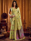 Glamorous Green Zari Weaving Khadi Wedding Wear Saree With Blouse