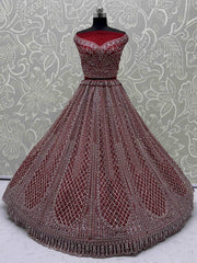 Attractive Red Net Zircon Work Bridal Wear Lehenga Choli With Dupatta