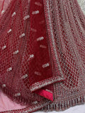 Attractive Red Net Zircon Work Bridal Wear Lehenga Choli With Dupatta