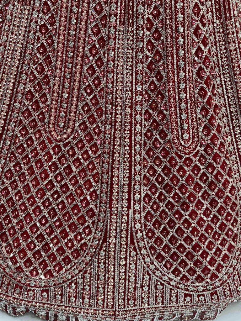 Attractive Red Net Zircon Work Bridal Wear Lehenga Choli With Dupatta
