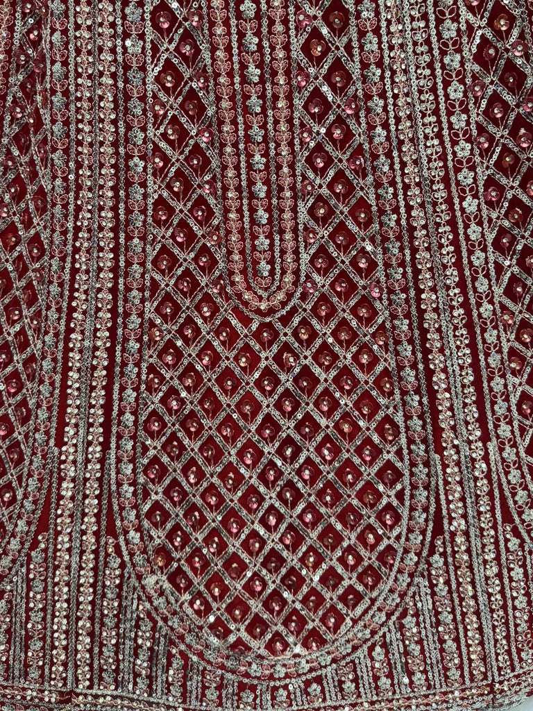 Attractive Red Net Zircon Work Bridal Wear Lehenga Choli With Dupatta